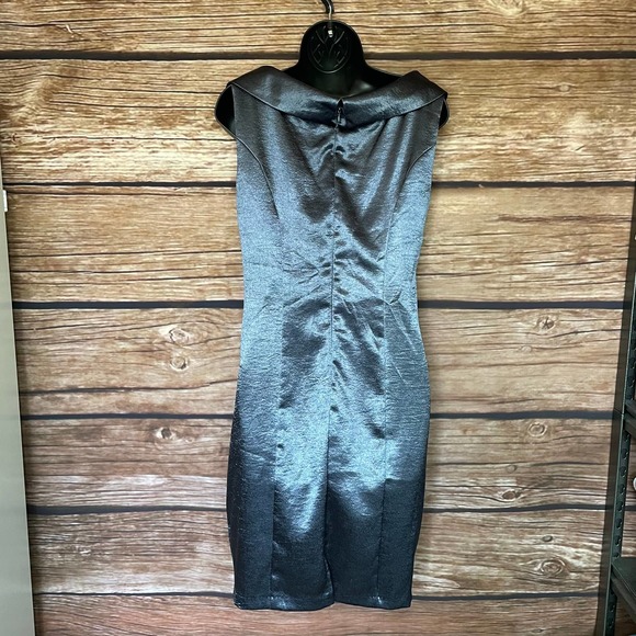 Sexy V Neck Satin Dress 6 Grey Blue Connected Apparel Glam Cocktail Ruched Waist - Picture 3 of 12